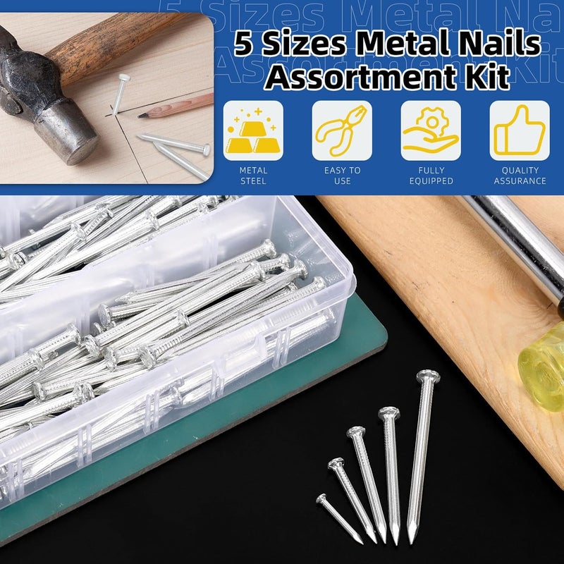 Glarks 300pcs 20/30/40/50/60mm Brick Steel Nails Kit, White Zinc Carbon Steel Hardware Nails, Finishing Nails, Brad and Picture Hanging Nails, Wood Nails, Cement Nails for Drywall and Pine - Image 3